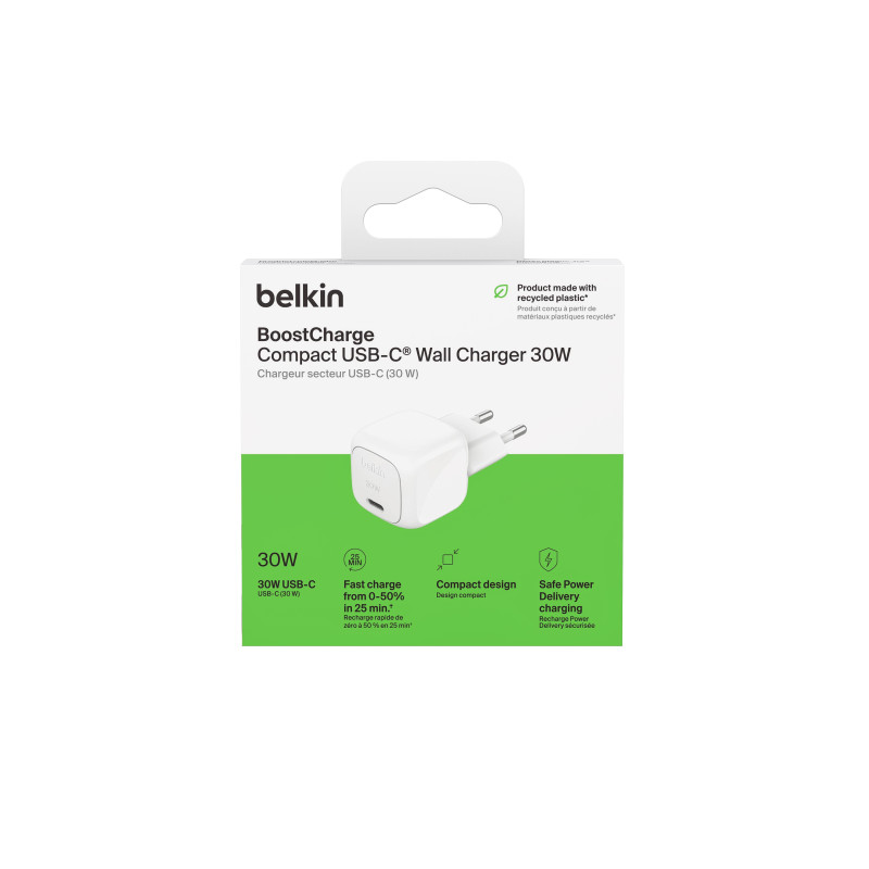 Belkin Зарядний пристрій мережевий 30Вт USB-С PD PPS, білий