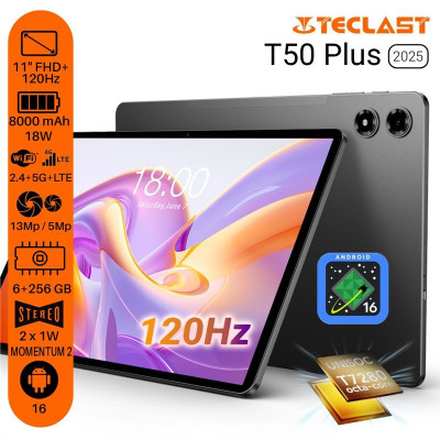 TECLAST Планшет T50 Plus (2025) 11" 6ГБ, 256ГБ, LTE, 8000мА•год, Android, сірий TECLAST Планшет T50 Plus (2025) 11" 6ГБ, 256ГБ, LTE, 8000мА•год, Android, сірий