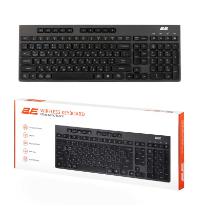 2E Клавіатура мембранна KS280 120key, WL/BT, EN/UK/RU, silent, чорно-сіра