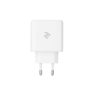 2E Зарядний пристрій мережевий 65Вт 2хUSB-C/USB-A GAN PD/QC, білий