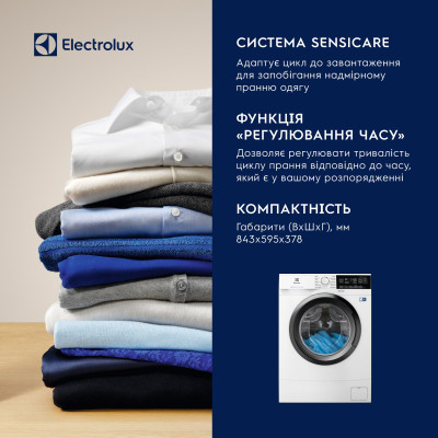 Electrolux Пральна машина фронтальна, 6кг, 1000, A+++, 41см, дисплей, білий