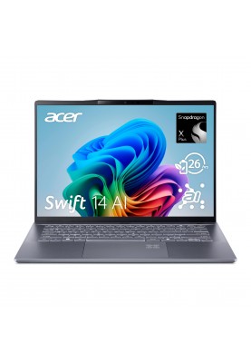 Acer Ноутбук Swift 14 AI SF14-11 14.5" WQXGA IPS, Quallcomm X1P-64-100, 16GB, F1TB, UMA, Win11, сірий