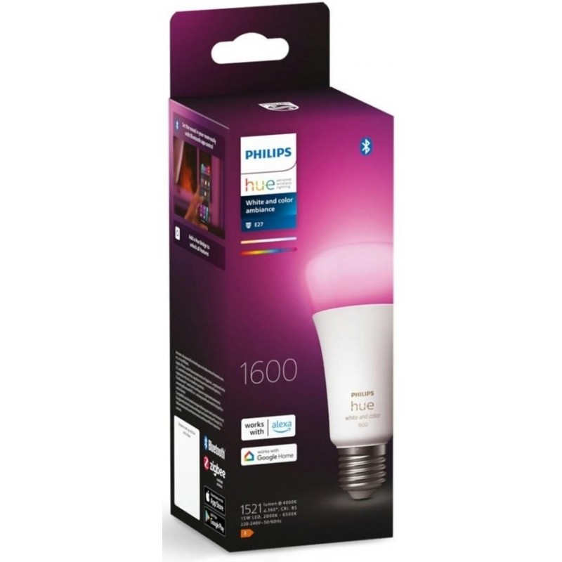 Philips Hue Лампа розумна E27, 15W(100Вт), 2000K-6500K, RGB, ZigBee, Bluetooth, димування