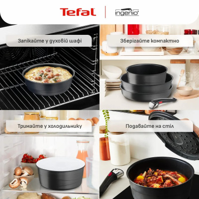 Tefal Набір посуду Tefal Ingenio Inspiration, 6предметів, алюміній, скло, бакеліт, чорний Tefal Набір посуду Tefal Ingenio Inspiration, 6предметів, алюміній, скло, бакеліт, чорний