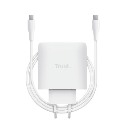 Trust Зарядне пристрій мережевий Maxo 65Вт, GaN, USB-C PD/PPS, білий