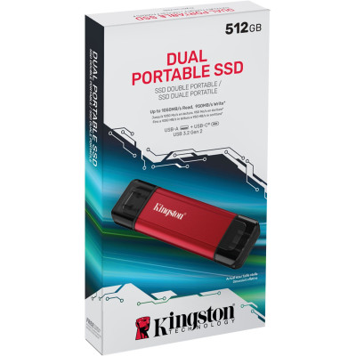 Kingston Портативний SSD Kingston 512GB USB 3.2 Gen 2 Dual USB-A R1050/W950MB/s