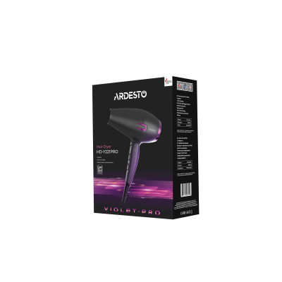 ARDESTO Фен Violet PRO HD-Y221PRO ,1750-2100Вт, 2 швидкості, 3темп. режими, дифузор, чорний