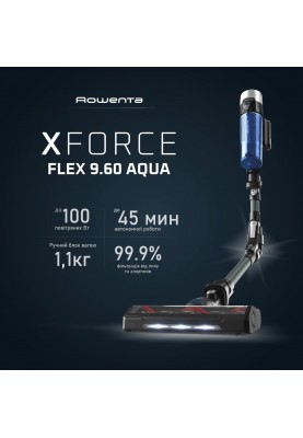 Rowenta Пилосос безпровідний X-Force 9.6 Aqua Animal, 250Вт, вологе прибирання, конт пил -0.4л, автон. робота до 45хв, чорно-синій