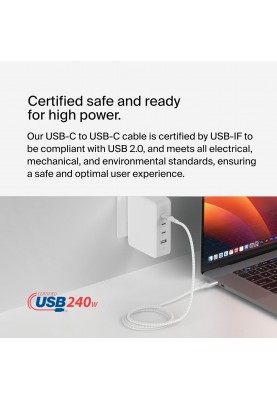 Belkin Кабель USB-C > USB-C заряджання/синхронізації 2м, 240Вт, Type-C, плетений, білий