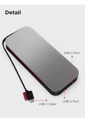 Lenovo Портативний зарядний пристрій Power Bank 20000 mAh, Go USB-C Laptop, Thunder Black