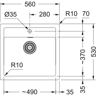 Franke Мийка кухонная Sirius тектонайт, прямокут., без крил, 560х530х200мм, чаша - 1, врізна, бежевий