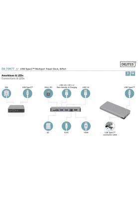 Digitus Док-станція Travel USB-C, 8 Port