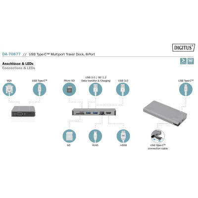 Digitus Док-станція Travel USB-C, 8 Port
