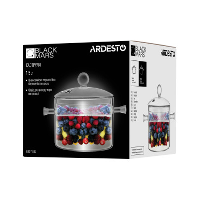 ARDESTO Каструля з кришкою Ardesto Black Mars 1.5л, боросилікатне скло ARDESTO Каструля з кришкою Ardesto Black Mars 1.5л, боросилікатне скло