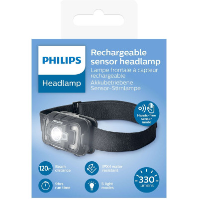 Philips Ліхтар налобний SFL2000RH, IPX4, 5 режимів роботи, 330 люмен, 120 метрів, перезаряджаємий