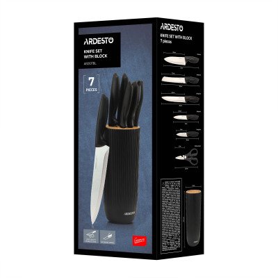 ARDESTO Набір ножів з блоком Gemini, 7 предметів, нержавіюча сталь, пластик, чорний