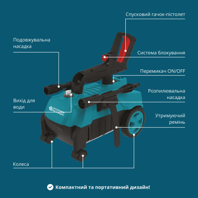 Könner & Söhnen Мийка високого тиску Konner&Sohnen KS 1600Вт 90-130бар 312л/рік шланг 7м 6.1кг