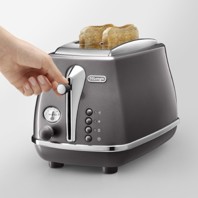 Delonghi Тостер Icona Metallics 900Вт, метал, односторонній підігрів, металік