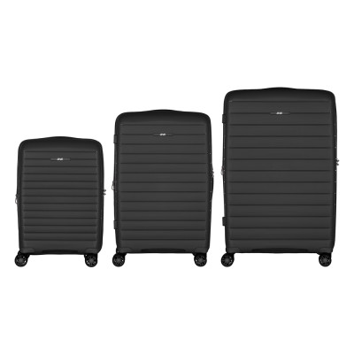 2E Набір валіз 2E, Aero, поліпропілен, (L+M+S),TSA, 4 колеса, EXP, чорний