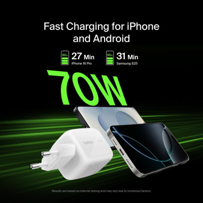 Belkin Зарядний пристрій Belkin 70Вт 2хUSB-С/USB-A GAN PD PPS, білий Belkin Зарядний пристрій Belkin 70Вт 2хUSB-С/USB-A GAN PD PPS, білий