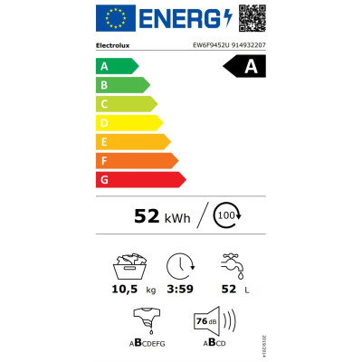 Electrolux Пральна машина Electrolux фронтальна, 10.5кг, 1400, A, 66см, дисплей, пара, інвертор, білий