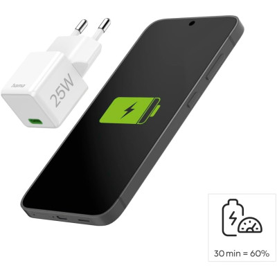 HAMA Зарядний пристрій мережевий 25Вт USB-С, PD, білий