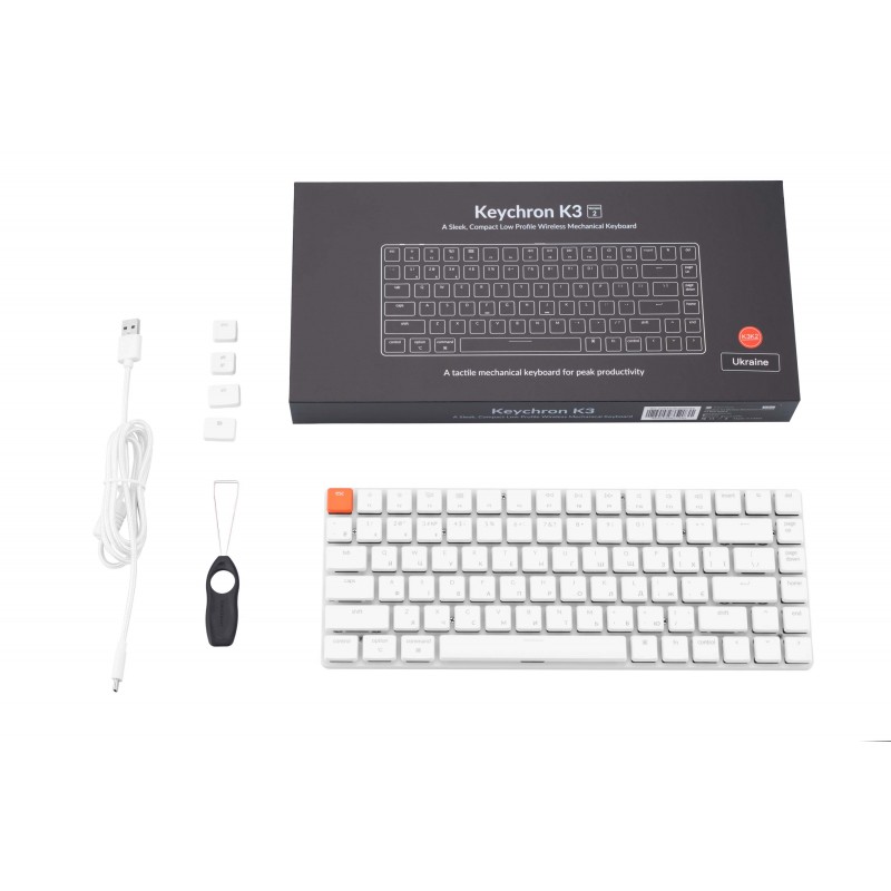 Keychron Клавіатура механічна K3 84Key, Gateron Blue, BT/USB-A, Low Profile, EN/UKR, No Led, White