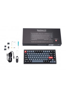 Keychron Клавиатура V1 84 Key QMK Gateron G PRO Blue Hot-Swap RGB Frosted Black