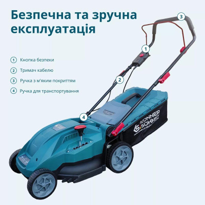 Könner & Söhnen Газонокосарка мережева KS 38LM16 1600Вт 38см 40л 25-75мм 13.2кг