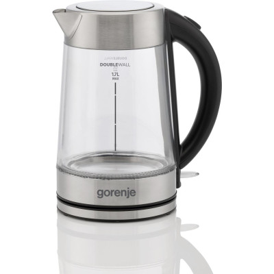 Gorenje Електрочайник 1.7л, 2,200 Вт, strix контроль, скло, нерж