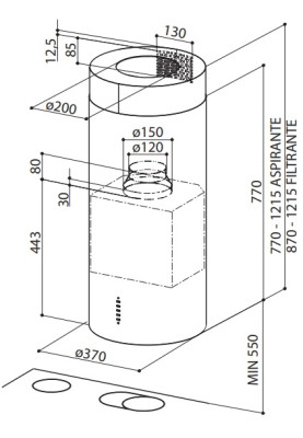 Faber Витяжка острівна, 37см, 1102м.куб/год, Cylindra Isola Ev8 X A37 Eln, нерж