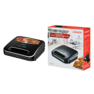 ARDESTO Сендвічмейкер 700Вт, 1 пластина-гриль, корпус-пластик, чорний