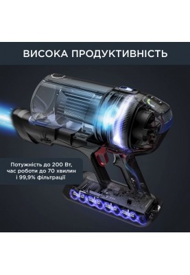 Rowenta Пилосос безпровідний XFORCE FLEX 14.60 AQUA, 200Вт, вологе прибирання, конт пил -0,9л, автон. робота до 70хв, НЕРА, чорно-синій