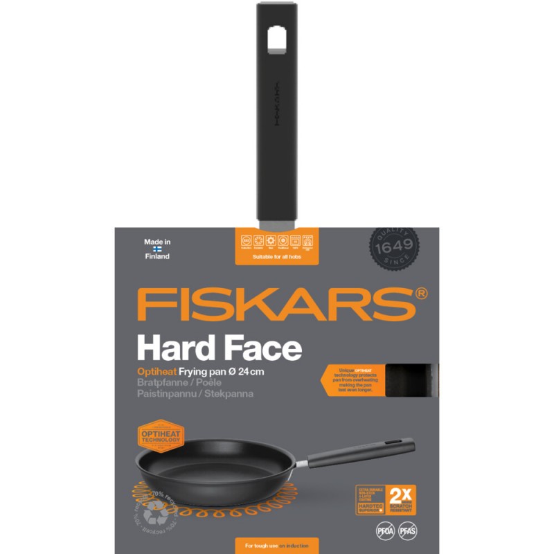Fiskars Сковорода Hard Face, 24см, покриття Optiheat, алюм., індукція, чорний