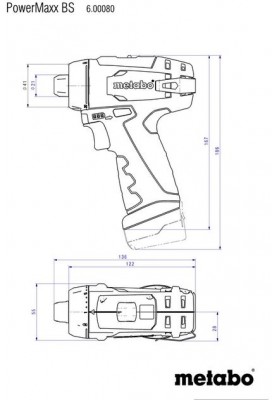 Metabo Шурпокрут-дриль POWERMAXX BS BASIC, акумуляторний, 2*12В, 2 Аг, 0-360/0-1400об/хв, патрон 1-10мм, шестигранник, 17/34Нм