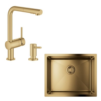 Grohe Набір для кухні Kitchen set K700U сталева мийка 31574GN1 + міш. 30274GN0 + дозатор 40535GN0, матовий прохолодний схід сонця