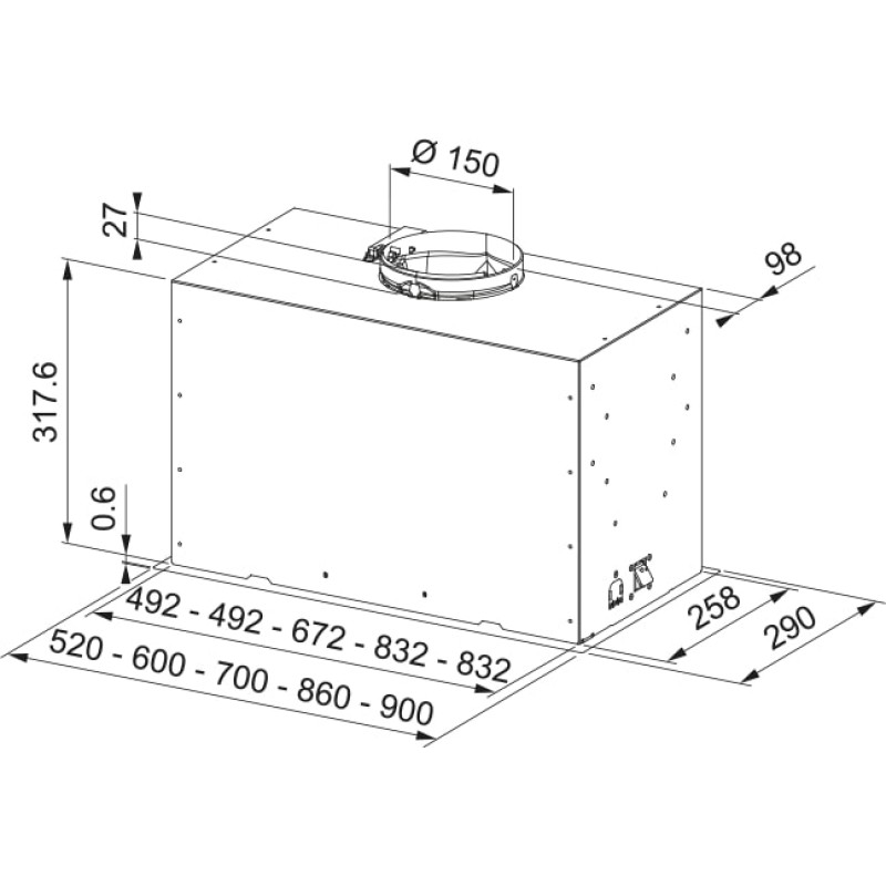 Franke Витяжка вбудовувана, 70см, 1250м.куб/год, Box Flush Basic FBFE BK A70, чорний