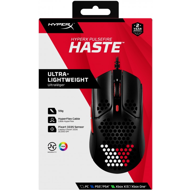 HyperX Миша Pulsefire Haste USB, Black/Red