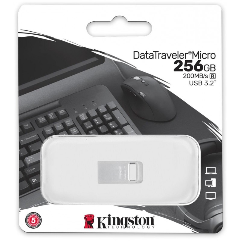 Kingston Накопичувач 256GB USB 3.2 Gen1 DT Micro R200MB/s Metal