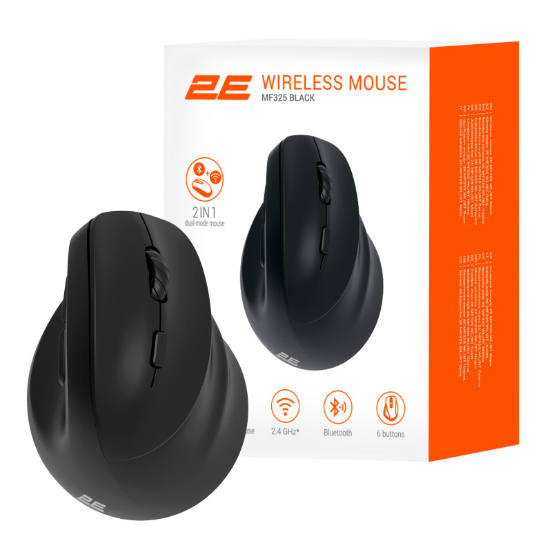 2E Миша MF325 Silent, WL/BT, вертикальна, чорний