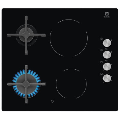 Electrolux Варильна поверхня комбінована (2 газ + 2 склокер.), 60см, чугун, чорний