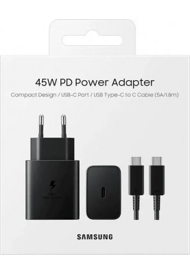 Samsung Зарядний пристрій 45Вт USB-С PD PPS, кабель USB-C > USB-C, 1.8м, чорний