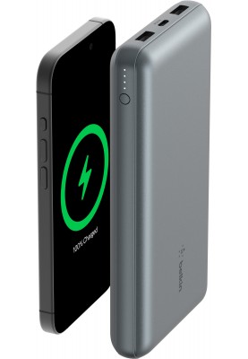 Belkin Акумулятор портативний літій-іонний Power Bank 10000мА·рік, 15Вт, 2хUSB-A/USB-C, сірий