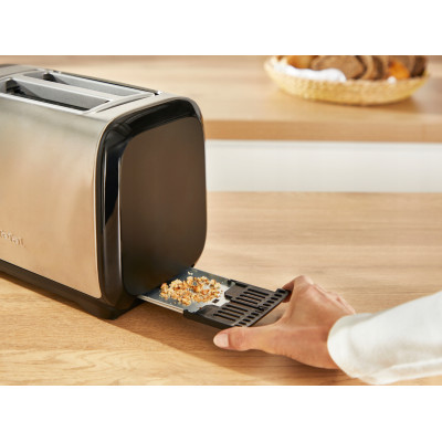 Tefal Тостер Subito 1100Вт, розморожування, щипці, нерж. сталь, чорний