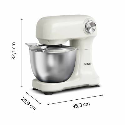 Tefal Міксер Tefal планетарний Bake Easy 500Вт, насадки-3, чаша-нерж., метал, 3.5л, бежевий Tefal Міксер Tefal планетарний Bake Easy 500Вт, насадки-3, чаша-нерж., метал, 3.5л, бежевий