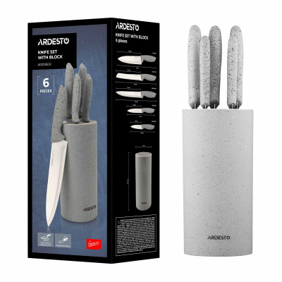 ARDESTO Набір ножів з блоком Gemini, 6 предметів, нержавіюча сталь, пластик, сірий