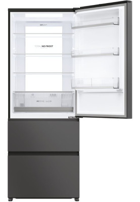 Haier Холодильник Haier багатодверний, 190.5x70х64.8, холод.відд.-354л, мороз.відд.-174л, 3дв., А+, NF, інв., дисплей, зона нульова, чорний