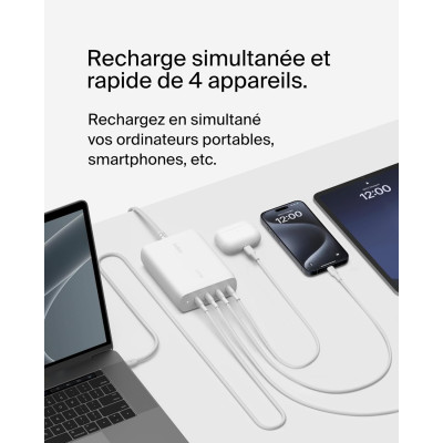 Belkin Зарядне пристрій мережевий 200Вт 4хUSB-С GAN PD PPS, білий