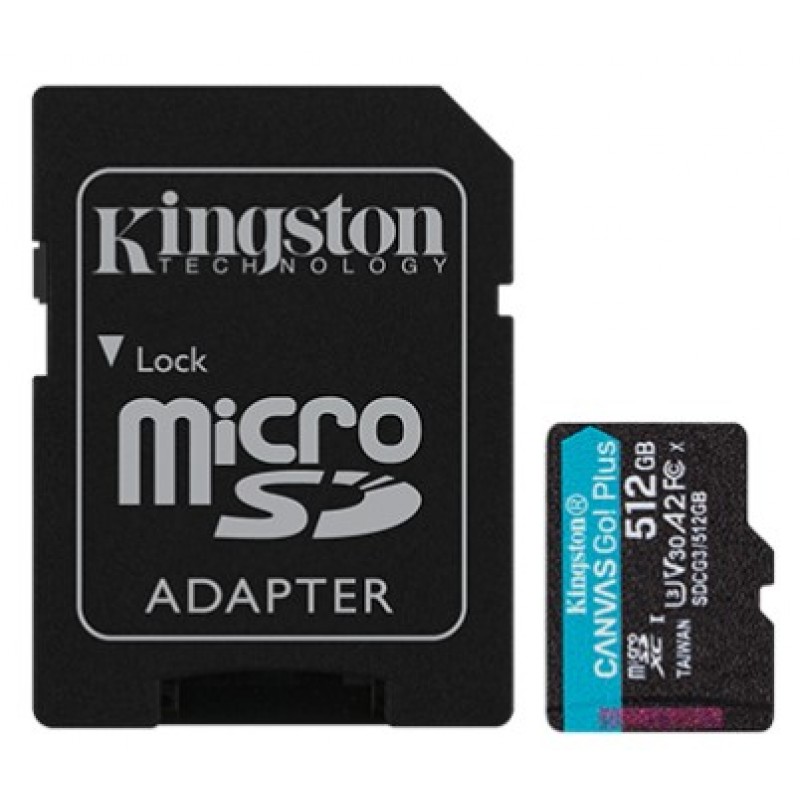 Kingston Карта пам'яті microSD 512GB C10 UHS-I U3 A2 R170/W90MB/s + SD