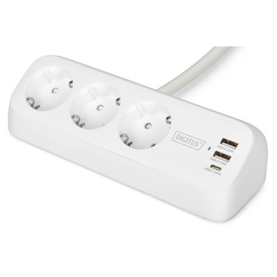 Digitus Блок розеток DIGITUS Office, 3xSchuko, 2xUSB-A, 1xUSB-C, 16A, 1.5м, вилка Schuko, білий